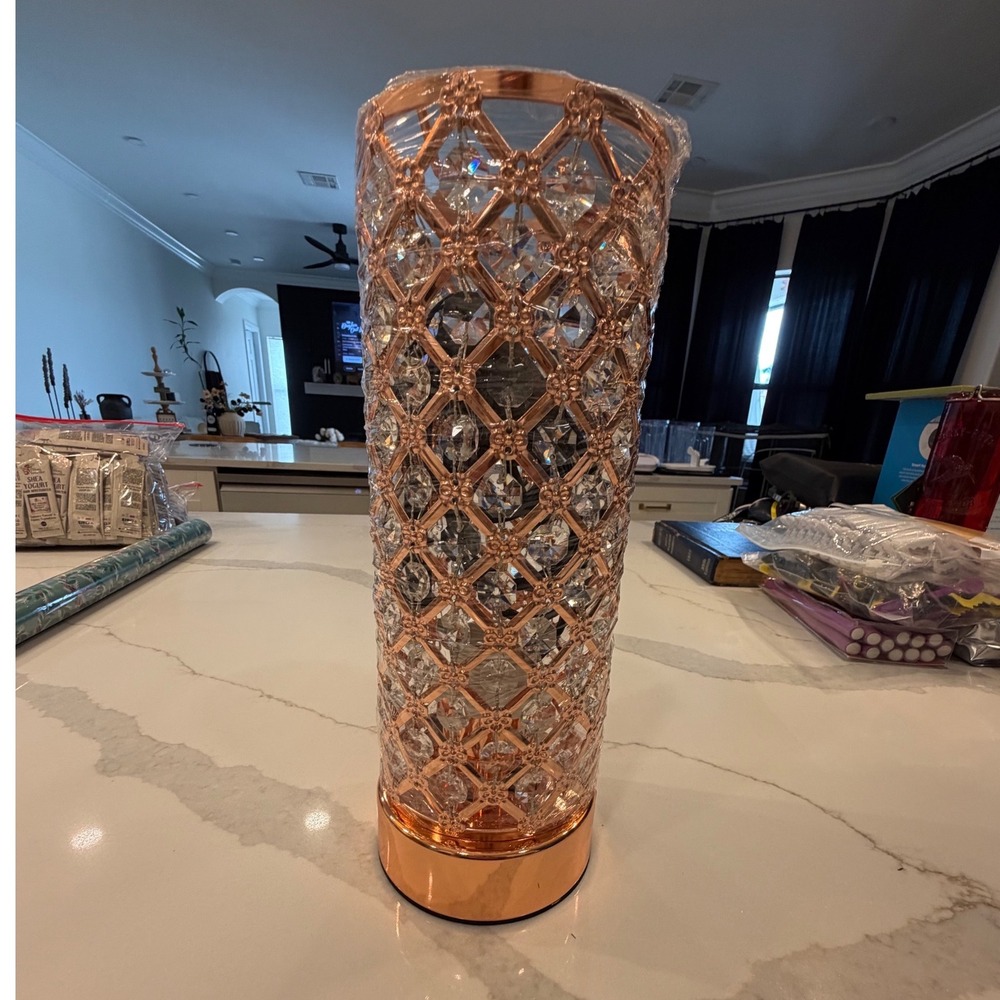 2pk Hongin Rose Gold Crystal Table Lamps Touch Control Dual Lamps